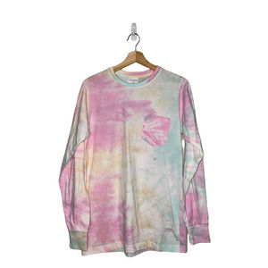 DREAMSICLE Shirt Pink Yellow Pastels Tie Dye Crew Neck Long Sleeve Womens Medium